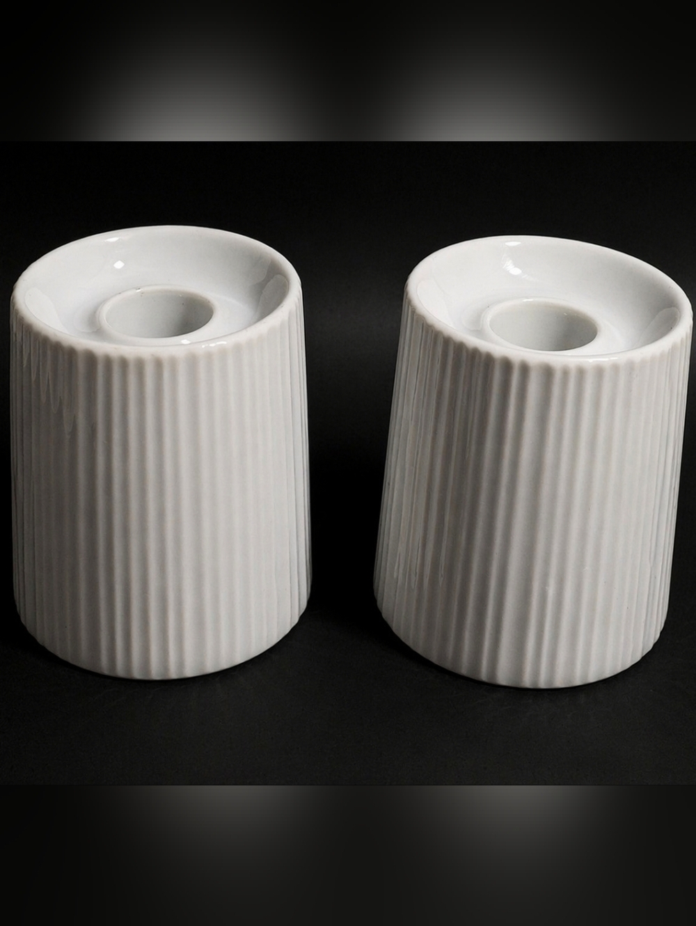 Rosenthal Tapio Wirkkala White Porcelain Candlestick Holders Pair Ribbed Modern